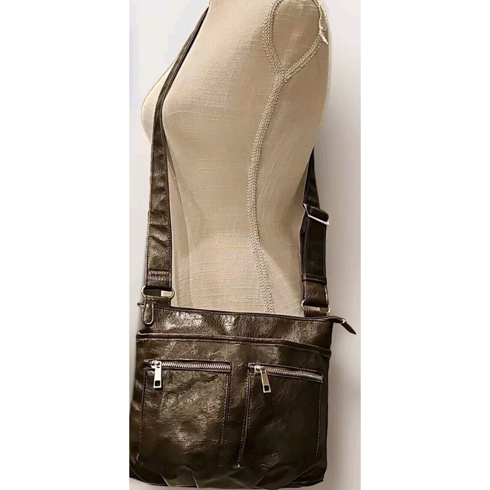 Braciano Coco Brown Faux Textured Leather Adjustable Crossbody Shoulder Bag